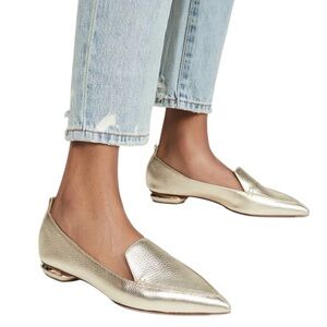 Nicholas Kirkwood Metallic Platinum Gold Leather Beya Loafers - US 6 (36)